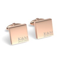 Couples Initials and Date Engraved Square Cufflinks