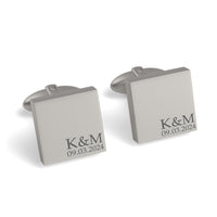 Couples Initials and Date Engraved Square Cufflinks