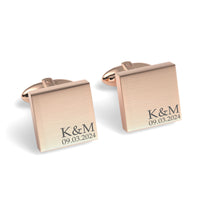 Couples Initials and Date Engraved Square Cufflinks