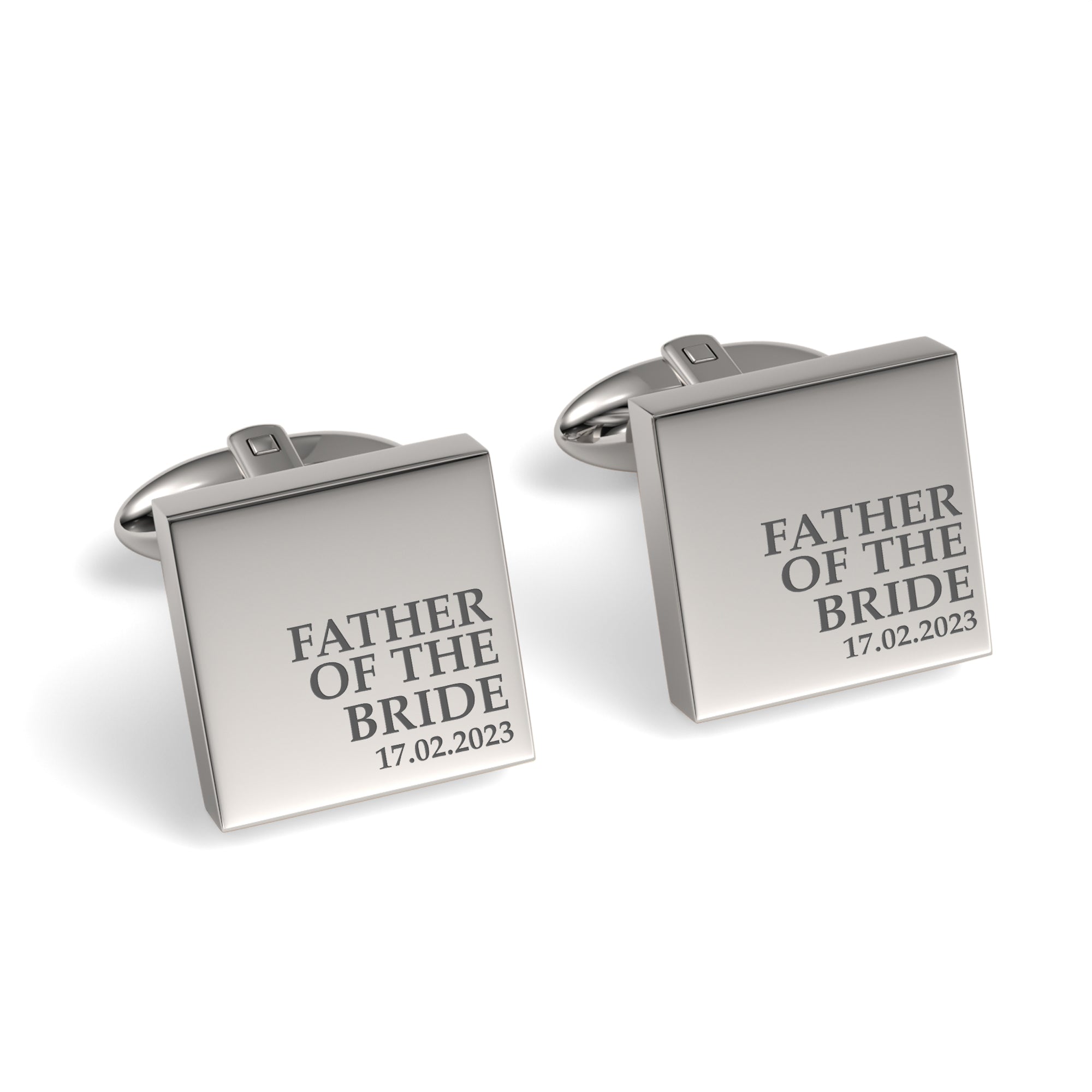 Father of the Bride & Date Engraved Wedding Square Cufflinks