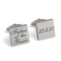 Father of the Bride Wedding Date Engraved Square Cufflinks