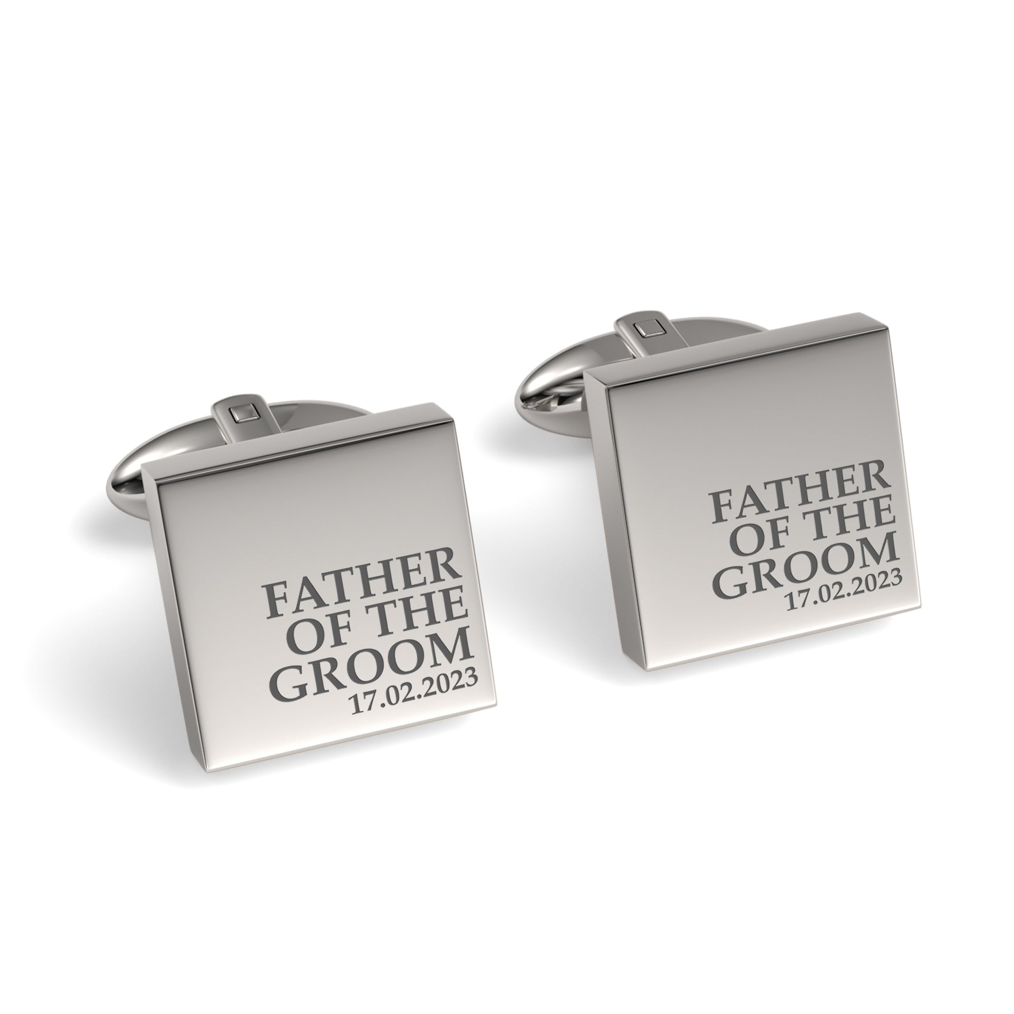 Father of the Groom & Date Engraved Wedding Square Cufflinks