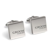 Groom & Date Engraved Wedding Square Cufflinks