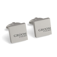 Groom & Date Engraved Wedding Square Cufflinks