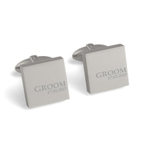 Groom & Date Engraved Wedding Square Cufflinks