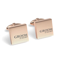 Groom & Date Engraved Wedding Square Cufflinks