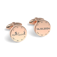 Latitude-Longitude Initials & Date Round Engraved Cufflinks