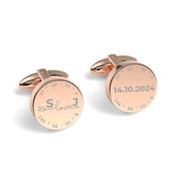 Latitude-Longitude Initials & Date Round Engraved Cufflinks