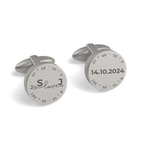 Latitude-Longitude Initials & Date Round Engraved Cufflinks