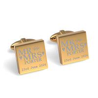 Mr Mrs Last Name Love Heart with Date Engraved Wedding Cufflinks