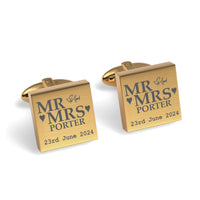 Mr Mrs Last Name Love Heart with Date Engraved Wedding Cufflinks