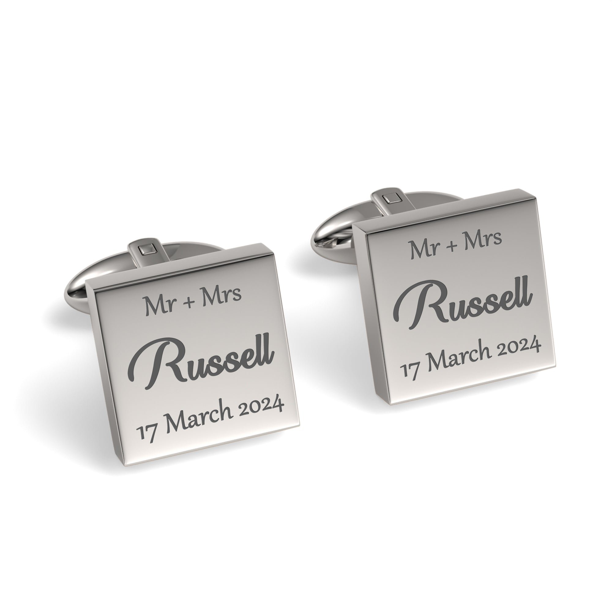 Mr Mrs Last Name with Date Engraved Wedding Cufflinks