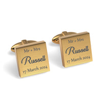 Mr Mrs Last Name with Date Engraved Wedding Cufflinks