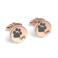 Pets Paw Print Engraved Round Cufflinks