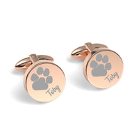 Pets Paw Print Engraved Round Cufflinks