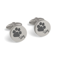 Pets Paw Print Engraved Round Cufflinks