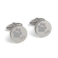 Pets Paw Print Engraved Round Cufflinks