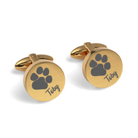 Pets Paw Print Engraved Round Cufflinks