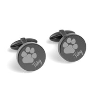 Pets Paw Print Engraved Round Cufflinks