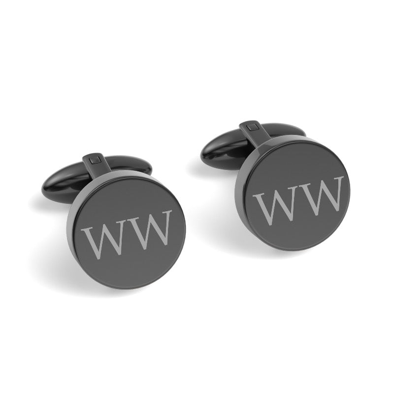 Two Initials Engraved Round Cufflinks
