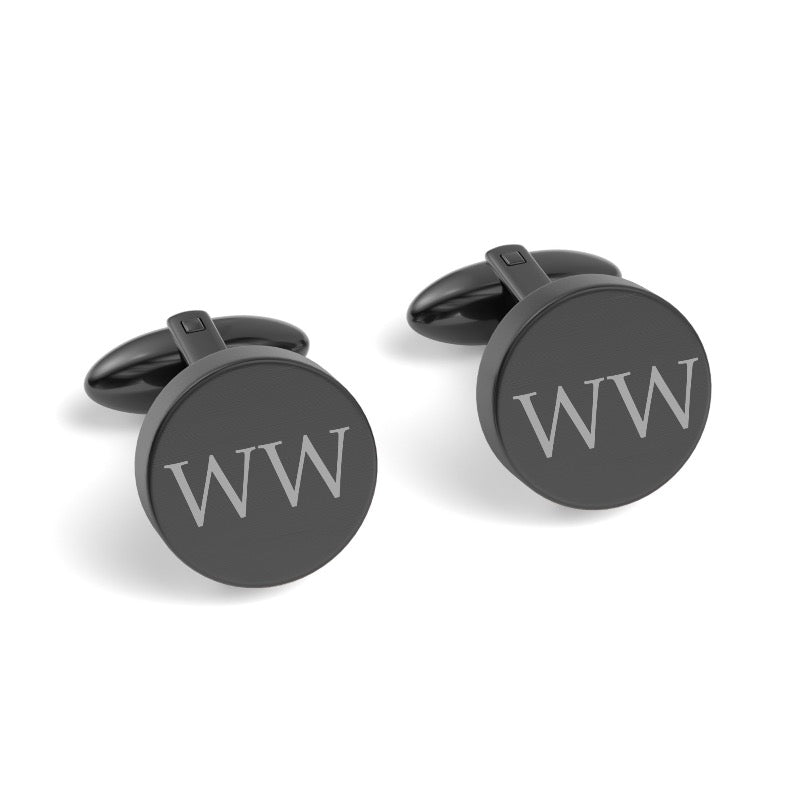 Two Initials Engraved Round Cufflinks