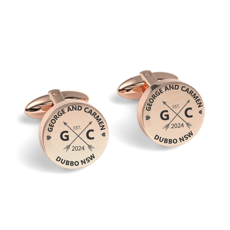 Couple Names, Initials and Address Engraved Cufflinks