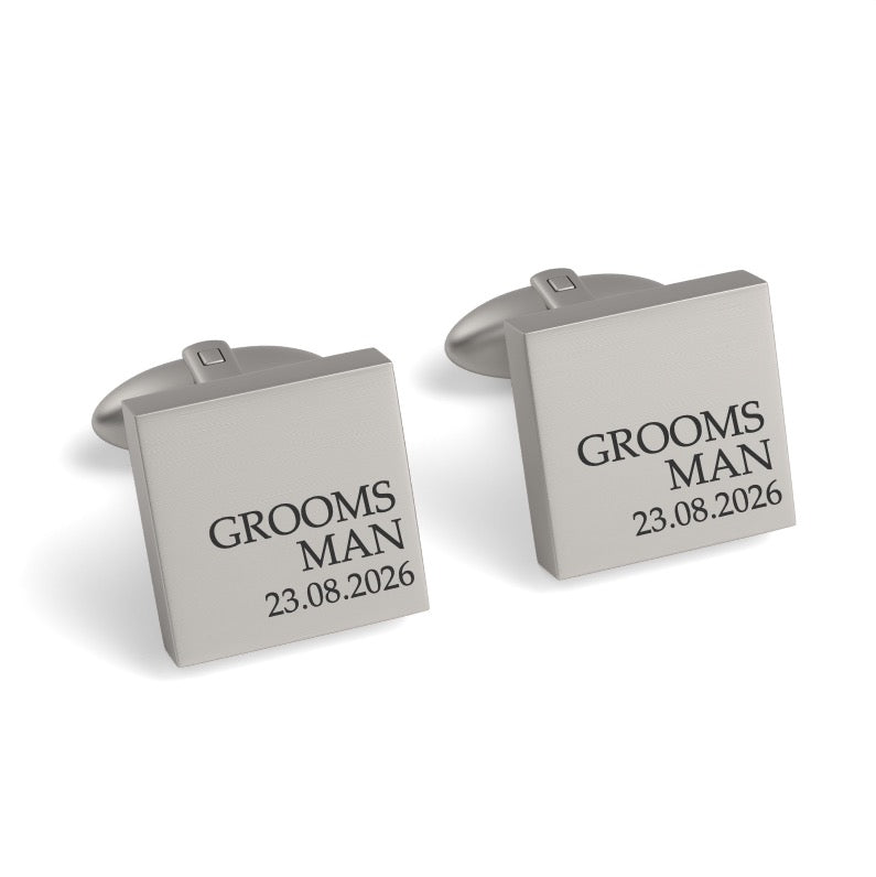 Groomsman & Date Engraved Wedding Square Cufflinks