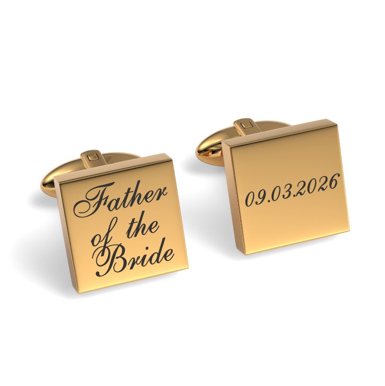 Father of the Bride Wedding Date Engraved Square Cufflinks
