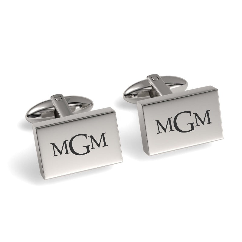 Engraved Monogram Initials Rectangle Cufflinks