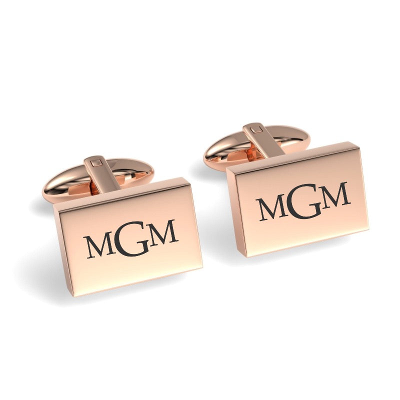 Engraved Monogram Initials Rectangle Cufflinks