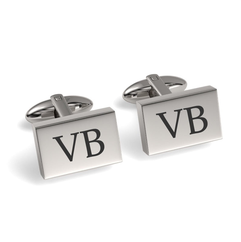 Two Initials Engraved Rectangle Cufflinks