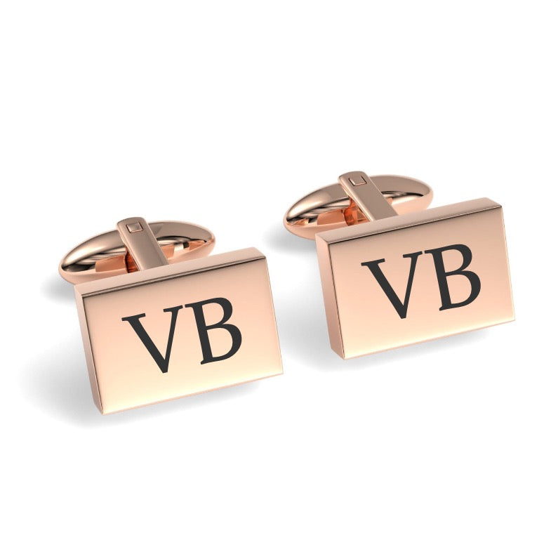 Two Initials Engraved Rectangle Cufflinks