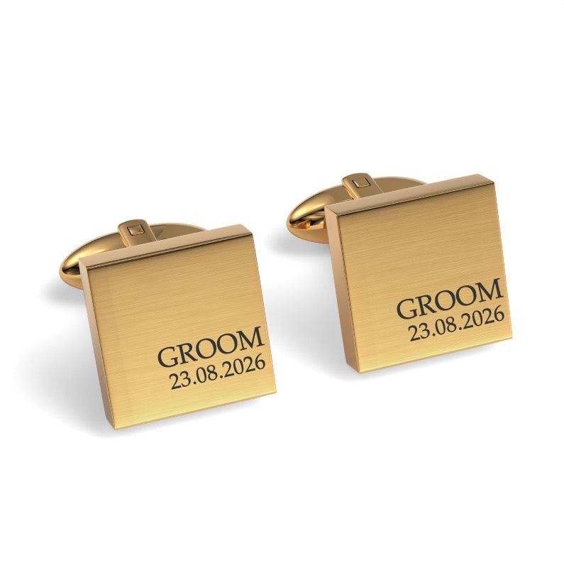Groom & Date Engraved Wedding Square Cufflinks