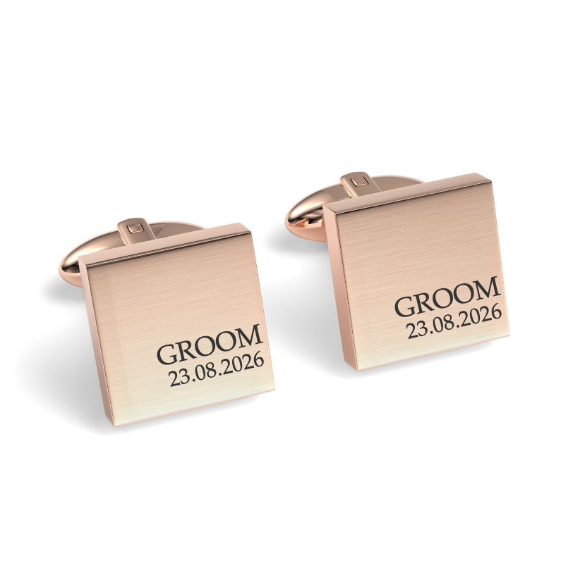 Groom & Date Engraved Wedding Square Cufflinks
