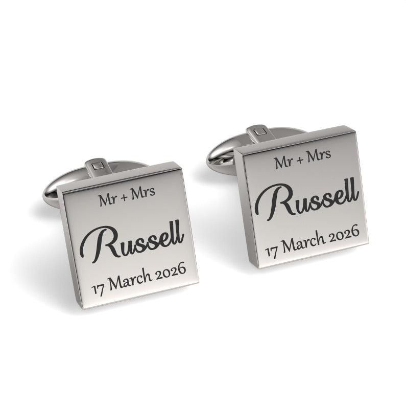 Mr & Mrs Last Name with Date Engraved Wedding Cufflinks