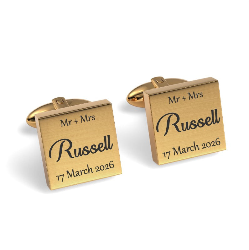 Mr & Mrs Last Name with Date Engraved Wedding Cufflinks