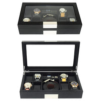 Black Wooden Watch Box for 8  Watches+ Organiser