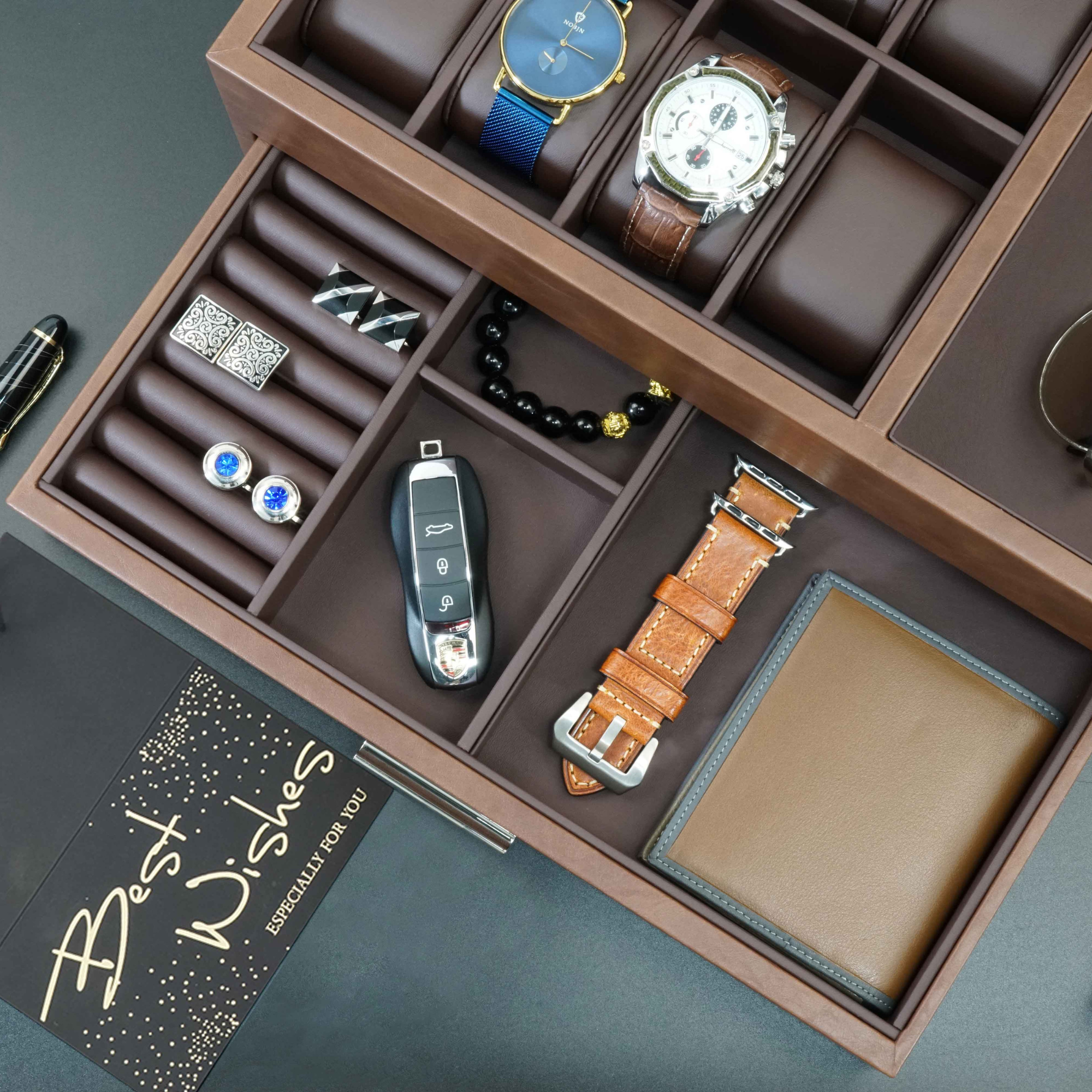 8 Slots Watch Box with Drawer in Brown