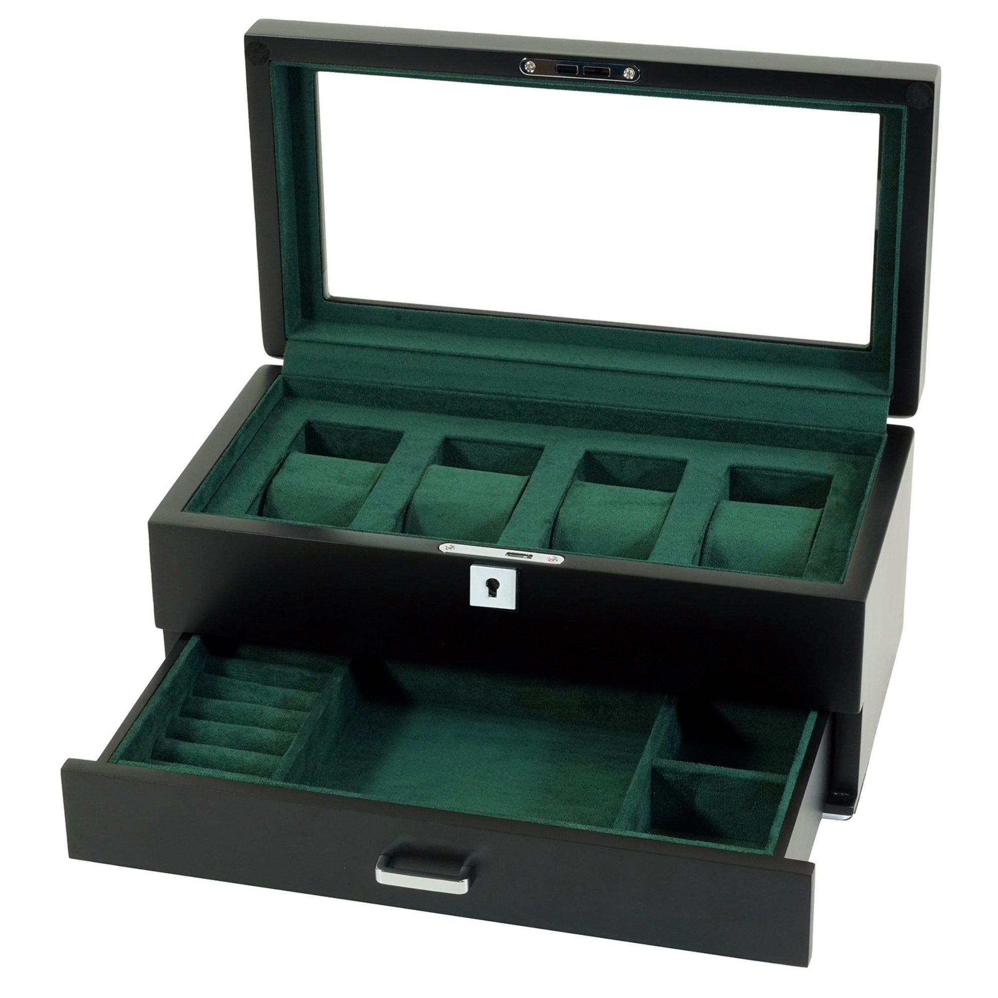 Seconds - 4 Slots Wooden Watch Box with Green Interior and Drawer