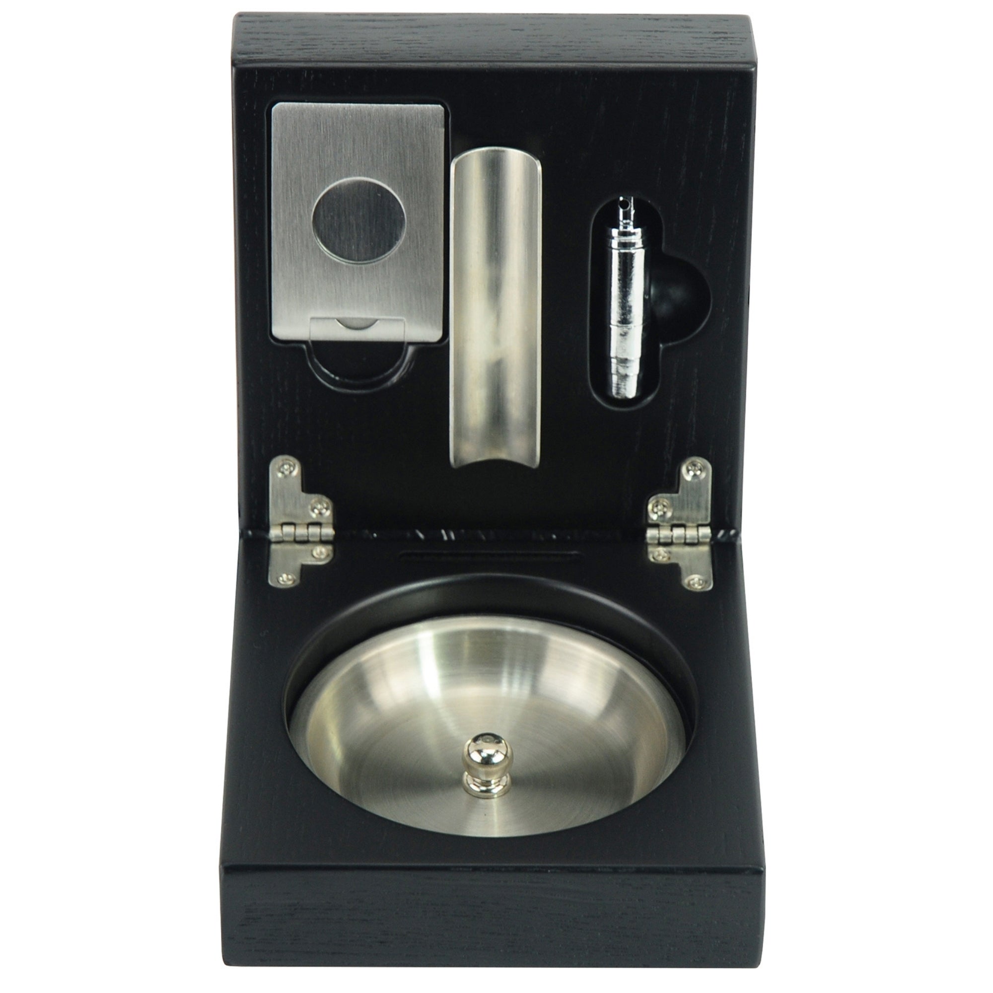 Oak Black Wooden Foldable Cigar Ashtray with Cigar Cutter