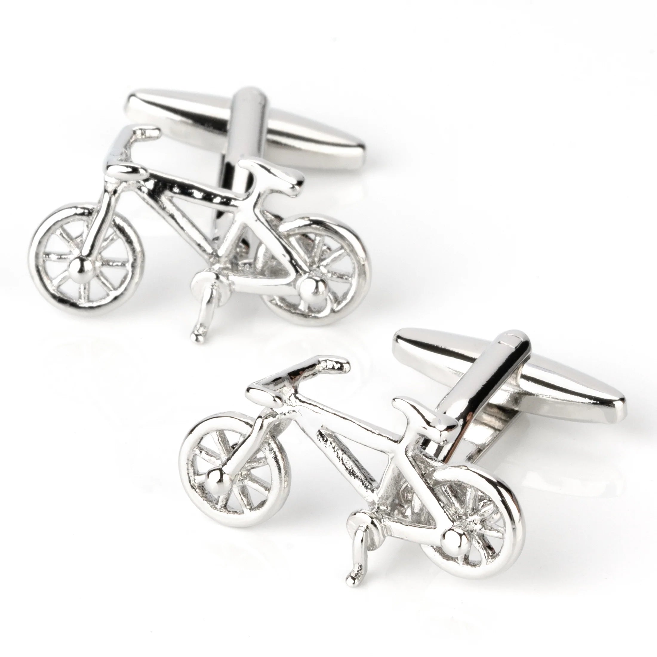 Silver Racing Bike Bicycle Cufflinks