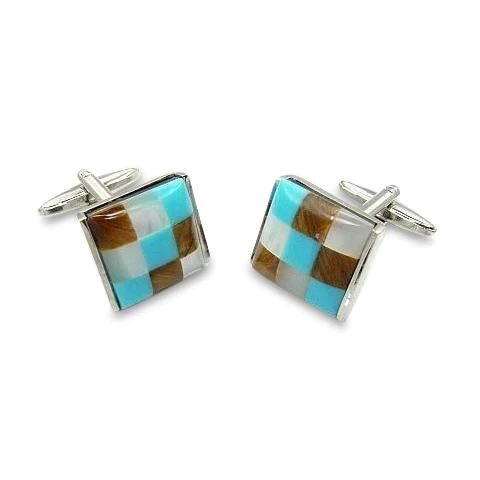 Patchwork Catseye Cufflinks: Brown, AquaWhite Classic & Modern Cufflinks Clinks Australia Patchwork Catseye Cufflinks: Brown, Aqua White 