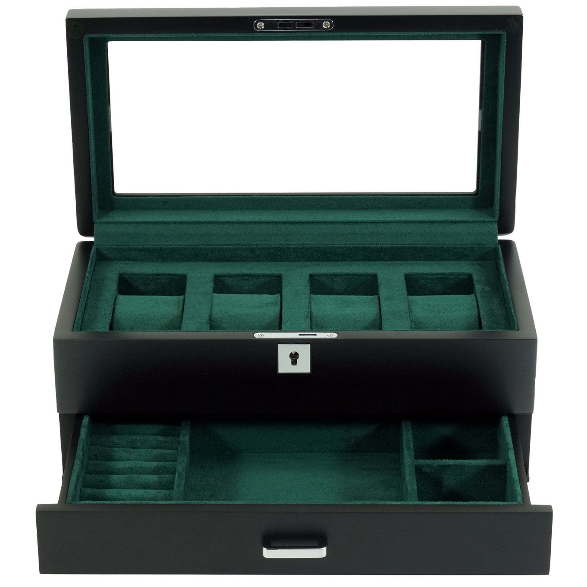 Seconds - 4 Slots Wooden Watch Box with Green Interior and Drawer