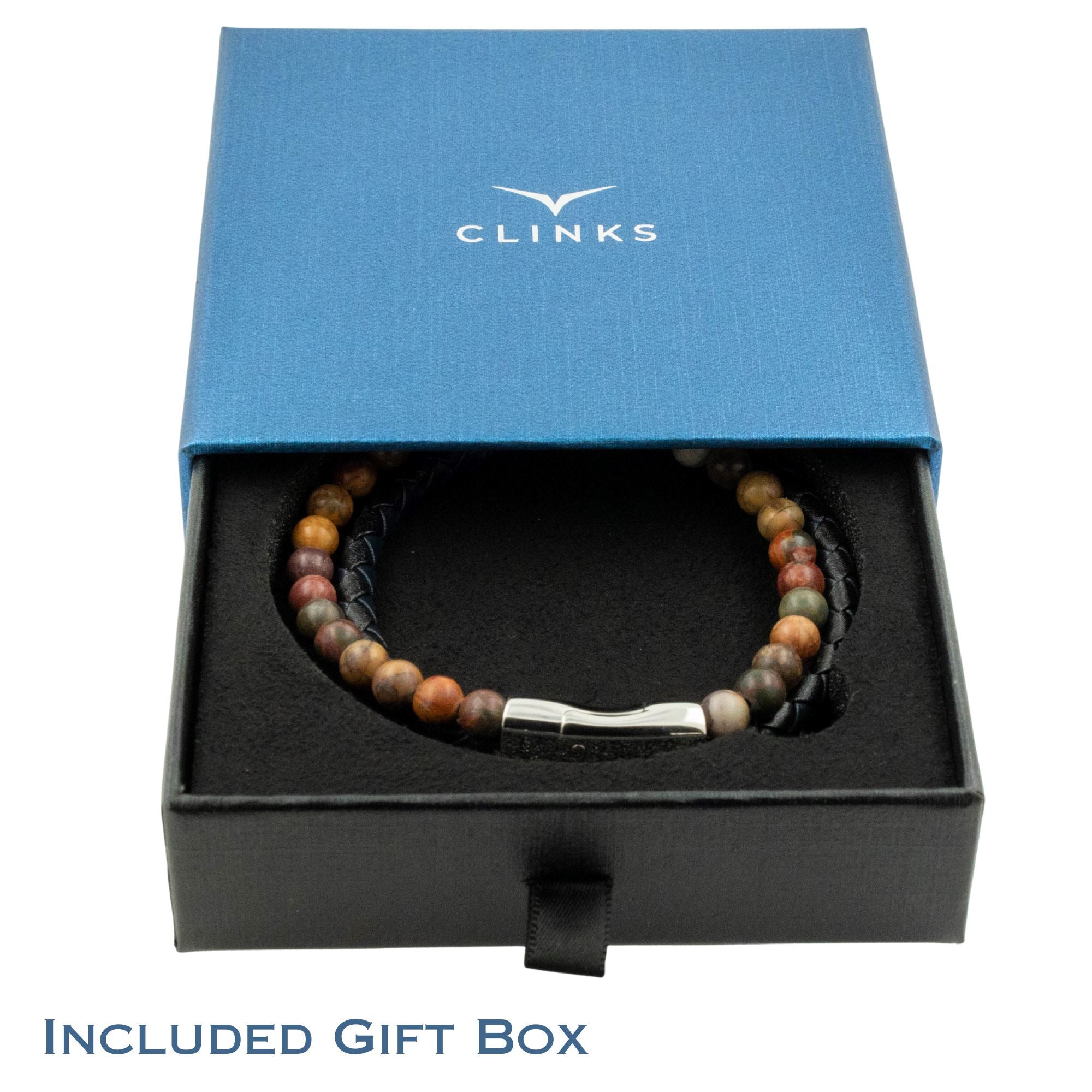 Navy/Black Leather Bracelet with SS Beads and Black Clasp Bracelet Clinks Australia 