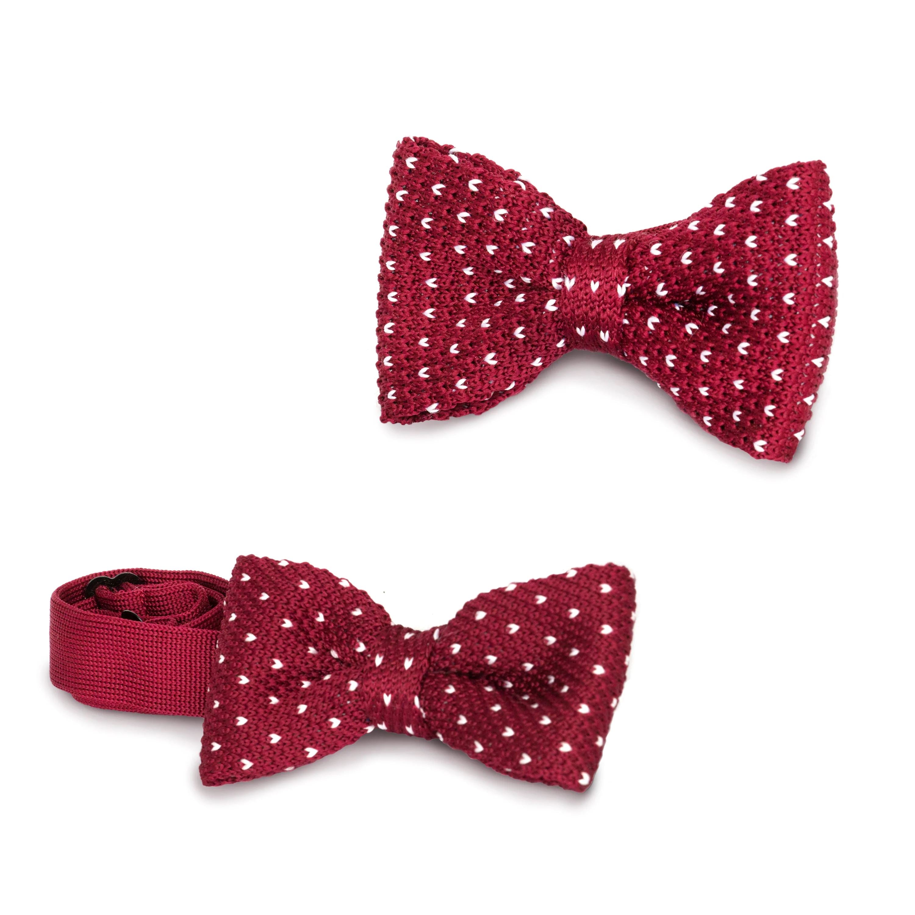 Adult Knit Bow Tie - Maroon/White Dot Bow Ties Clinks Australia 