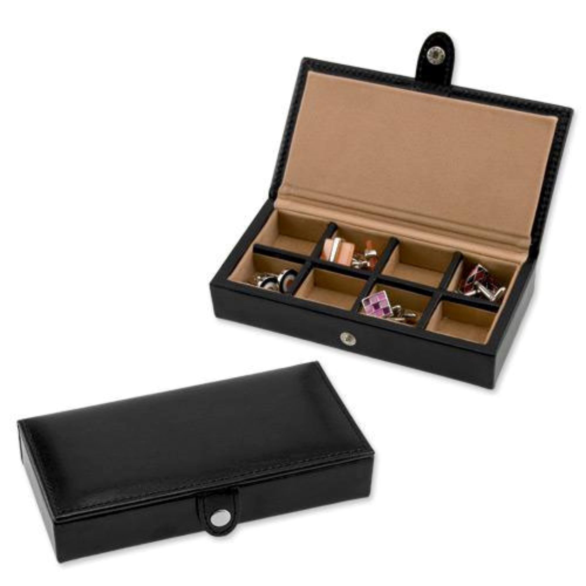 8 Pair Bonded Leather Black/Tan Cufflink Storage Box Cufflink Boxes Clinks Australia 8 Pair Bonded Leather Black/Tan Cufflink Storage Box 