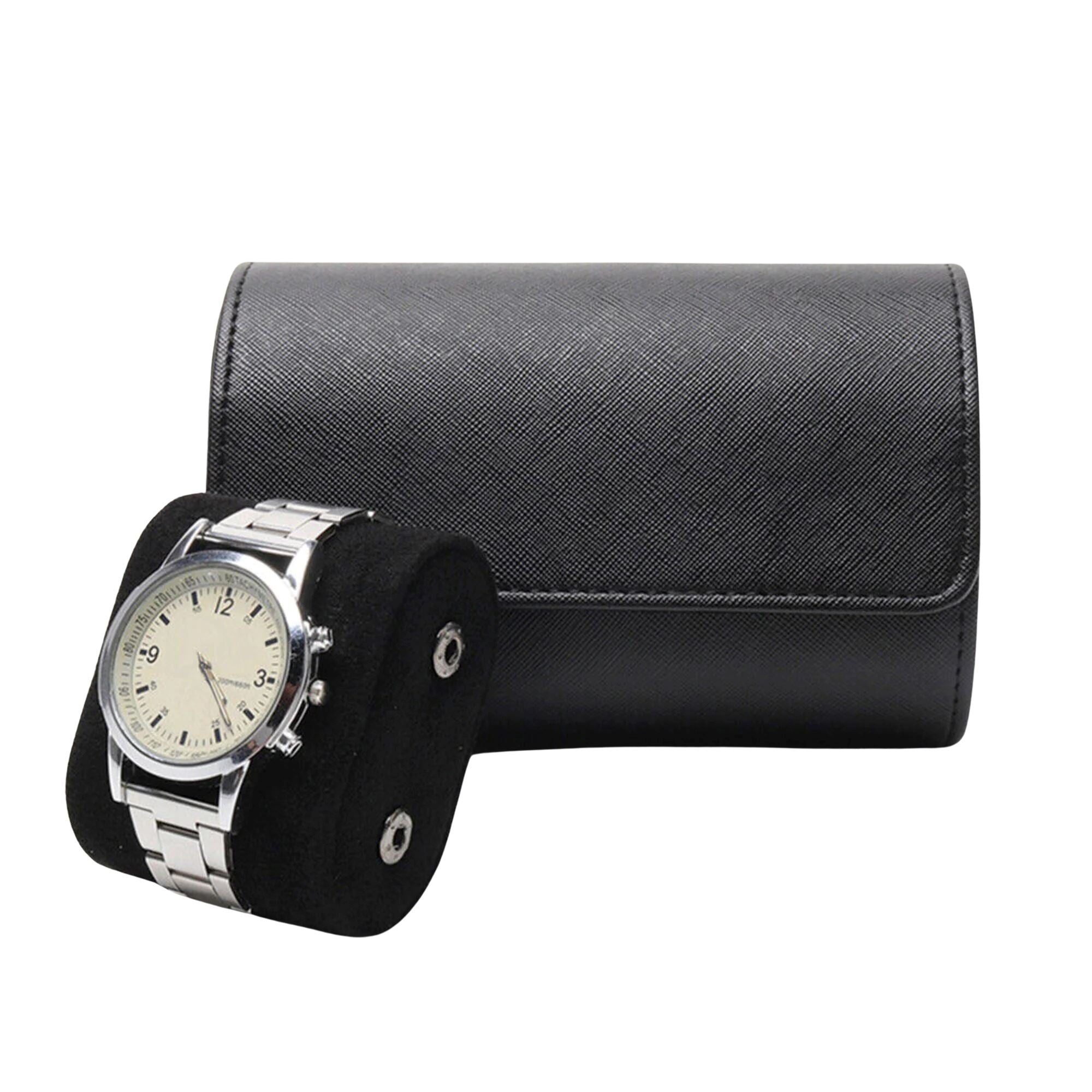 Watch Roll Case for 2 in Black Vegan Leather Watch Boxes Clinks 