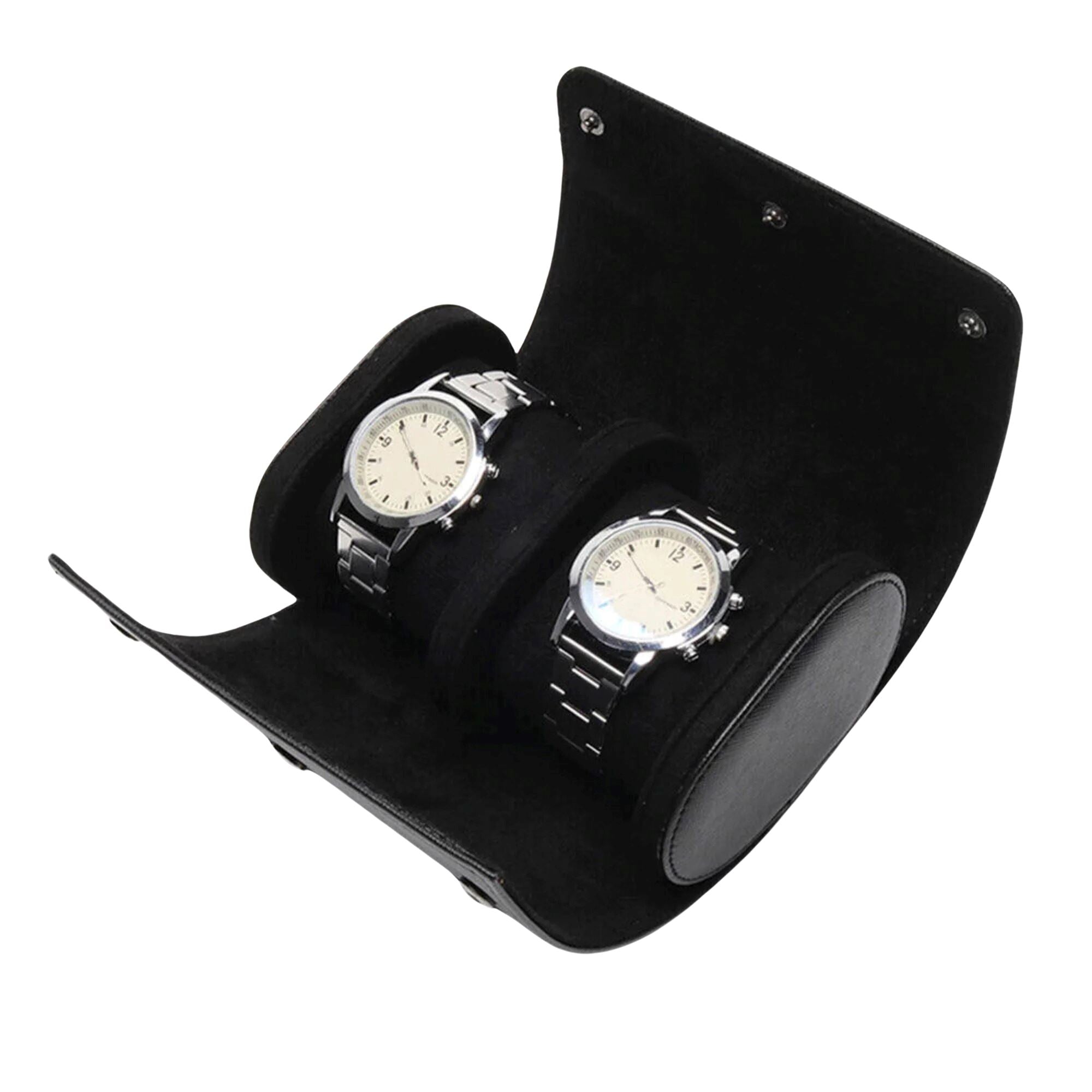 Watch Roll Case for 2 in Black Vegan Leather Watch Boxes Clinks 