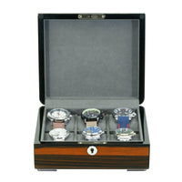 6 Slots Watch Box with Lock in Wooden Ebony Watch Boxes Clinks