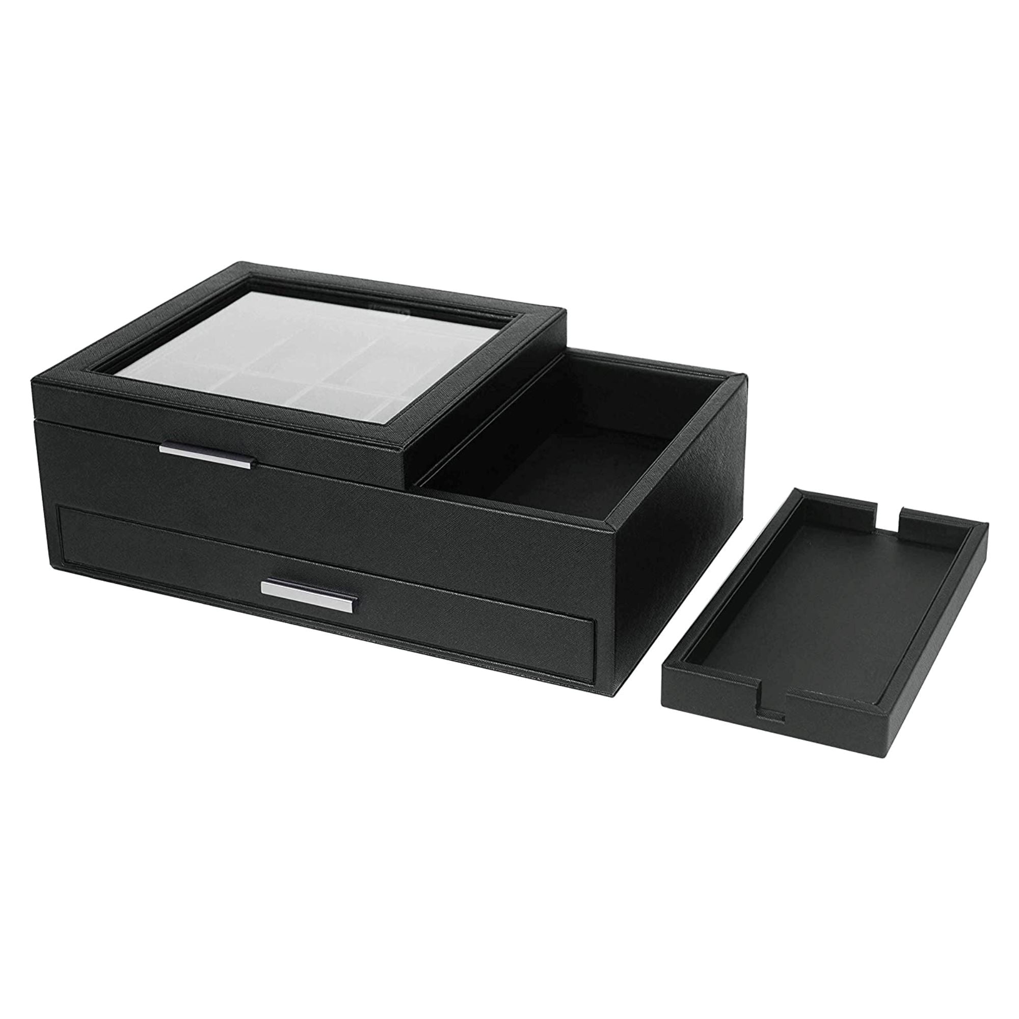 8 Slots Watch Box with Drawer in Black Watch Boxes Clinks 